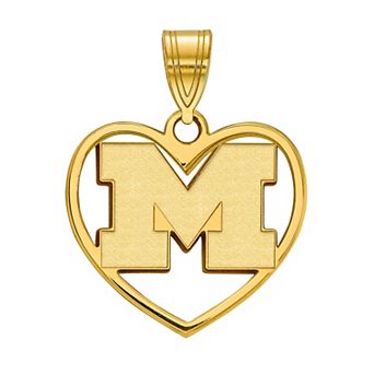 LogoArt 14K Gold Plated Michigan Wolverines Pendant in Heart