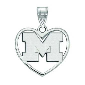 LogoArt Sterling Silver Michigan Wolverines Pendant in Heart