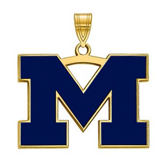 LogoArt 14K Gold Plated Michigan Wolverines Large Blue Enamel Pendant
