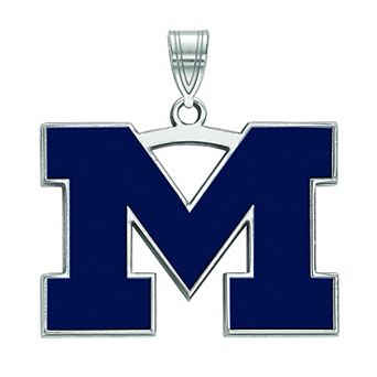 LogoArt Sterling Silver Michigan Wolverines Large Blue Enamel Pendant