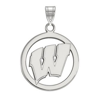 LogoArt Sterling Silver Wisconsin Badgers Circle Pendant