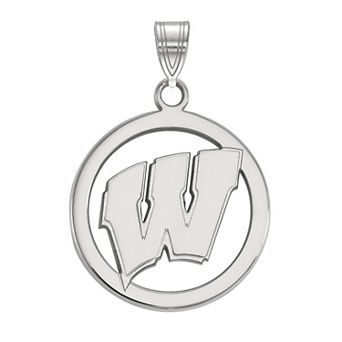 LogoArt Sterling Silver Wisconsin Badgers Circle Pendant