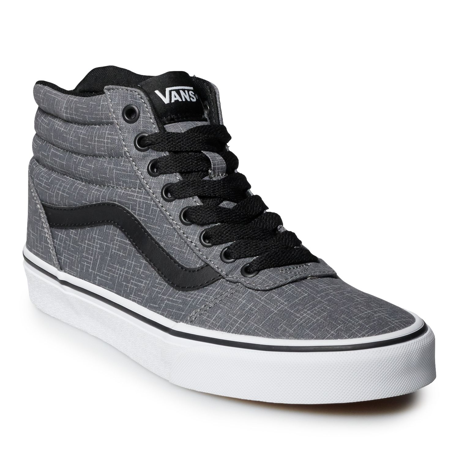 black and grey high top vans