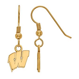 LogoArt 14k Gold Plated Silver Wisconsin Badgers Dangle Earrings