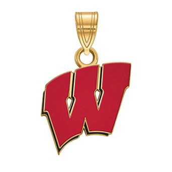 LogoArt 14k Gold Plated Sterling Silver Wisconsin Badgers Enamel Pendant