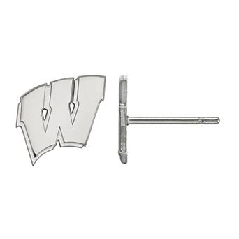 LogoArt 10k White Gold Wisconsin Badgers Stud Earrings