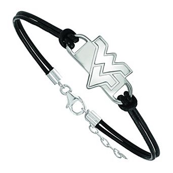 LogoArt Sterling SilverWest Virginia Mountaineers Small Center Charm Leather Bracelet