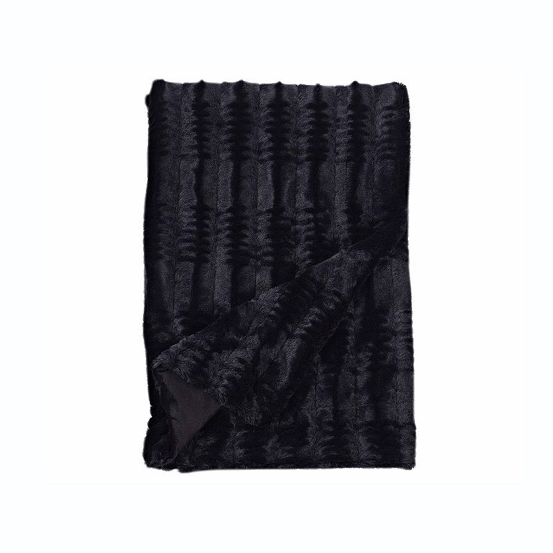 Sleep Soft Luxe Embossed Faux Fur Throw, Black