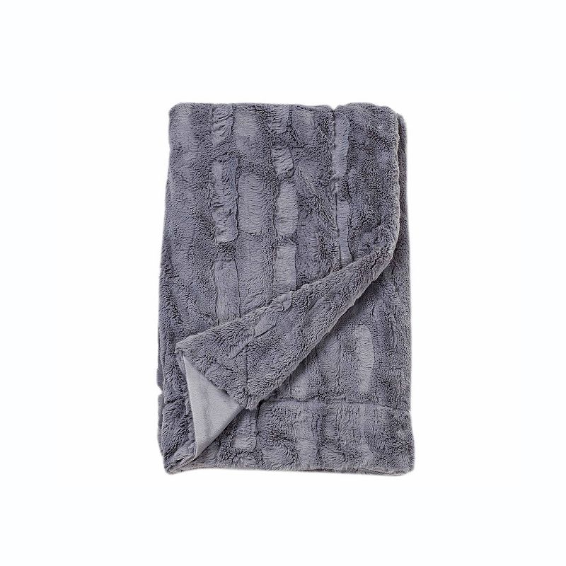 Sleep Soft Luxe Embossed Faux Fur Throw, Grey