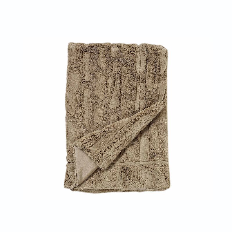 55224109 Sleep Soft Luxe Embossed Faux Fur Throw, Beig/Gree sku 55224109