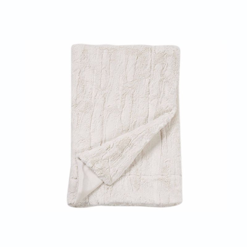 Sleep Soft Luxe Embossed Faux Fur Throw, White