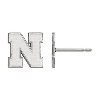 LogoArt 10K White Gold Nebraska Cornhuskers Post Earrings
