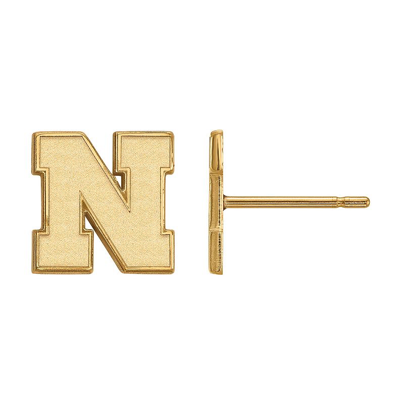 LogoArt 14K Gold Over Silver Nebraska Cornhuskers Post Earrings, Womens, S