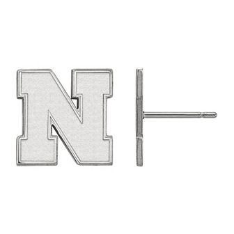 LogoArt 10K White Gold Nebraska Cornhuskers Post Earrings