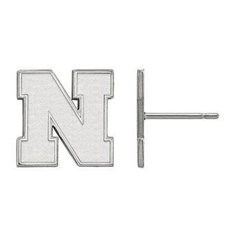 LogoArt 10K White Gold Nebraska Cornhuskers Post Earrings