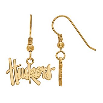 LogoArt 14K Gold Over Silver Nebraska Cornhuskers Dangle Earrings