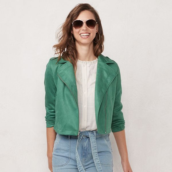Women's LC Lauren Conrad Puffed Sleeve Moto Jacket Flirty Green Size XL
