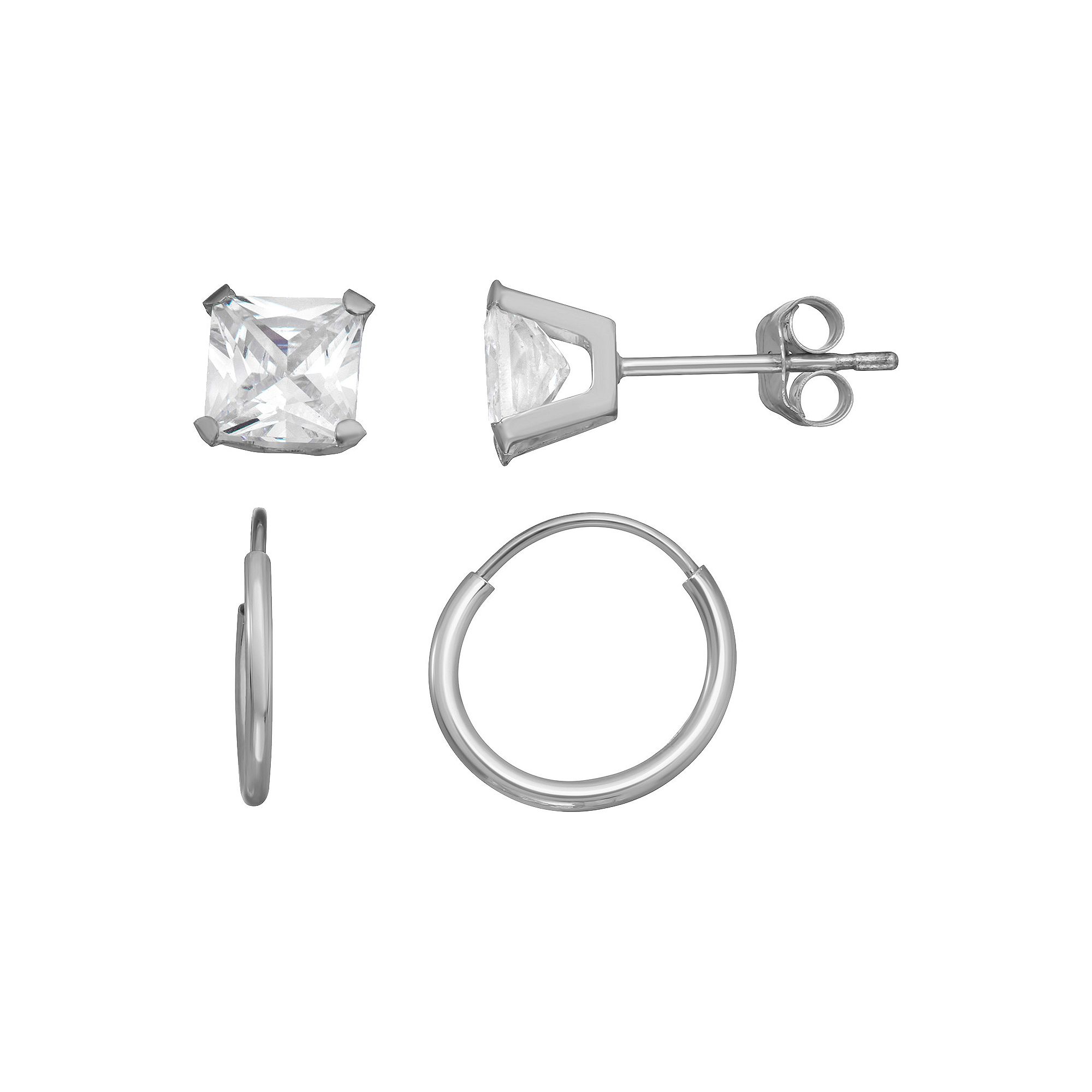 Taylor Grace 10k Gold Endless Hoop & Cubic Zirconia Stud Earring Set, Women
