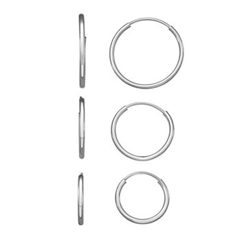 Taylor Grace 10k White Gold 3-Pair Endless Hoop Earring Set