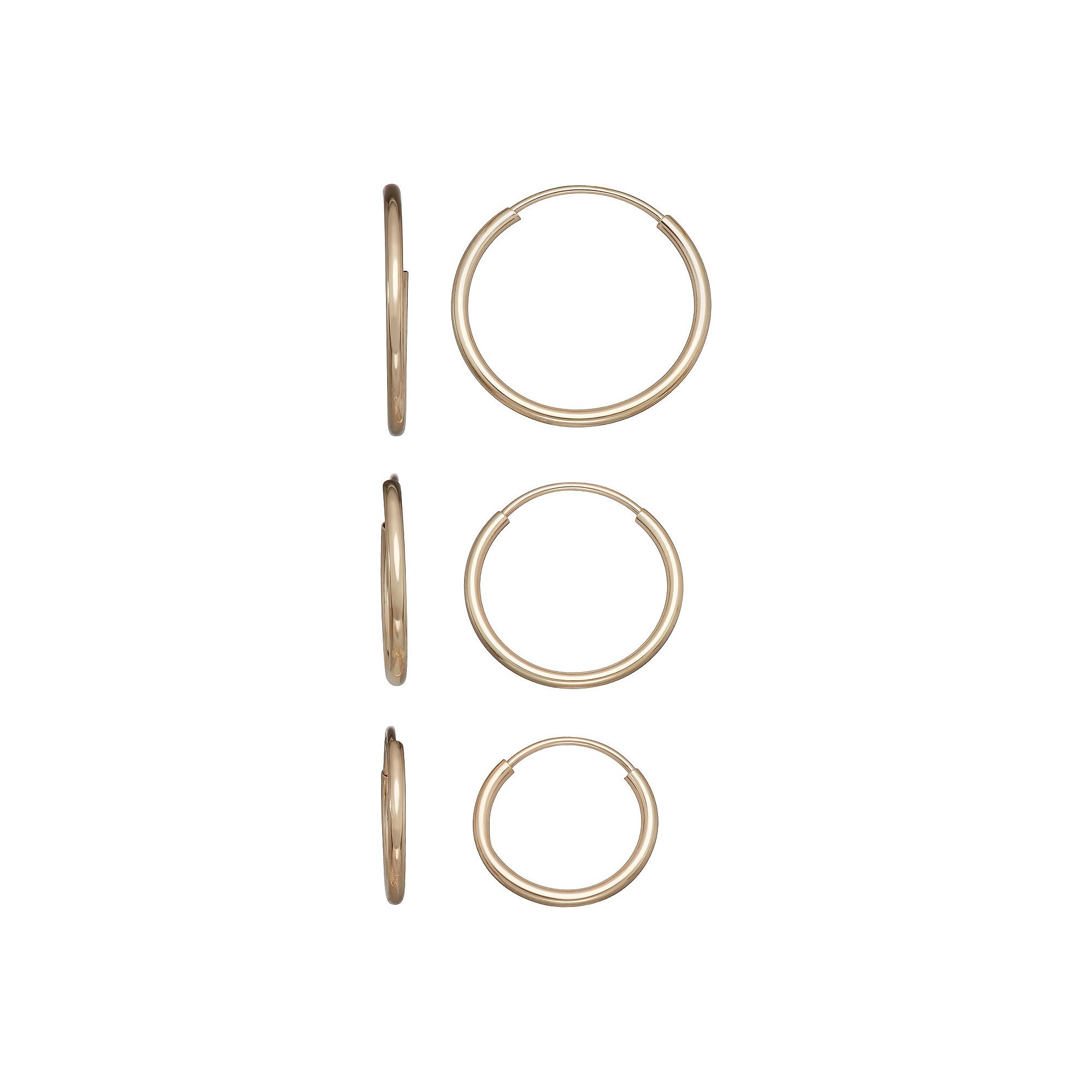 Taylor Grace 10k White Gold 3-Pair Endless Hoop Earring Set, Womens, Yello