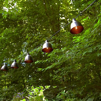 Lumabase Electric Cafe String Lights & 10 Bronze Dome Metal Shades
