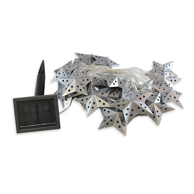 Silver Metal Star Solar String Lights, 20 Lights Silver Metal Star Solar String Lights, 20 Lights