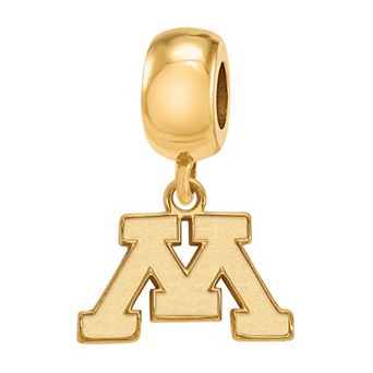 LogoArt Minnesota Golden Gophers Sterling Silver 14K Gold Plated Dangle Bead Charm