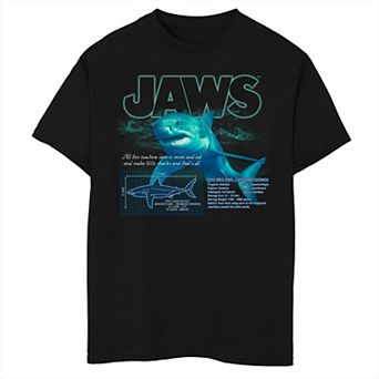 Boys 6-20 Jaws Great White Shark Description Blueprint Graphic Tee