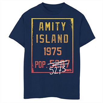 Boys 8-20 Jaws Amity Island Population Change Sign Gradient Graphic Tee