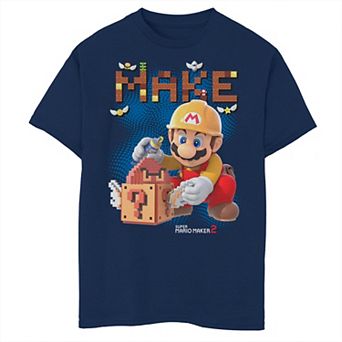 Boys 8-20 Nintendo Super Mario Maker 2 Mario Block Building Graphic Tee