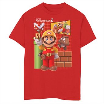 Boys 8-20 Nintendo Super Mario Maker 2 Game Play Grid Background Graphic Tee