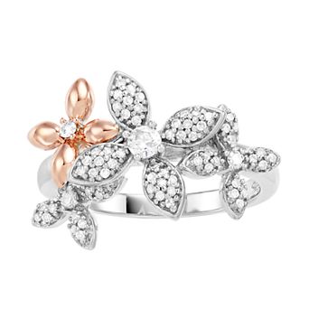 LeRose by Lexi and Rose Two Tone Sterling Silver 1/3 Carat T.W. Diamond Flower Ring