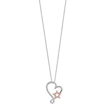 LeRose by Lexi and Rose Two Tone Sterling Silver 1/10 Carat T.W. Diamond Heart & Star Pendant Necklace
