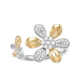 LeRose by Lexi and Rose Two Tone Sterling Silver 1/4 Carat T.W. Diamond Flower Ring