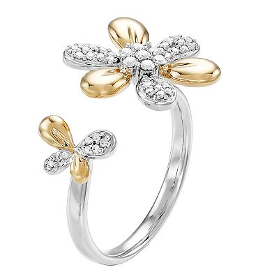 LeRose by Lexi and Rose Two Tone Sterling Silver 1/4 Carat T.W. Diamond Flower Ring