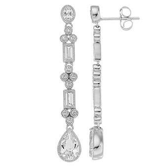 LeRose by Lexi and Rose Sterling Silver Lab-Created White Sapphire Linear Earrings