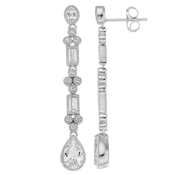 LeRose by Lexi and Rose Sterling Silver Lab-Created White Sapphire Linear Earrings