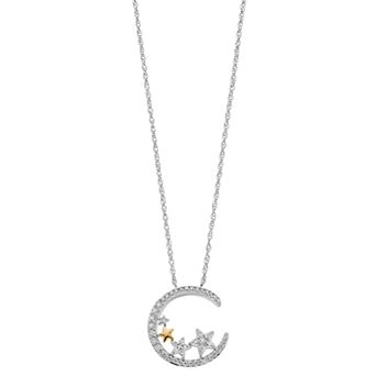LeRose by Lexi and Rose Two Tone Sterling Silver 1/3 Carat T.W. Diamond Moon & Star Pendant Necklace