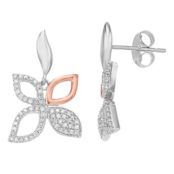 LeRose by Lexi and Rose Two Tone Sterling Silver 1/3 Carat T.W. Diamond Floral Earrings
