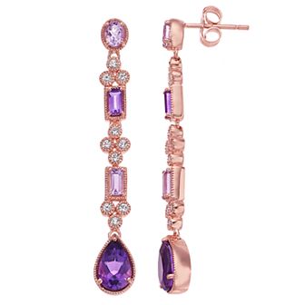 LeRose by Lexi and Rose 14k Rose Gold Over Silver Amethyst & Lab-Created White Sapphire Earrings