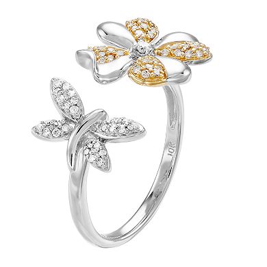 LeRose by Lexi and Rose Two Tone Sterling Silver 1/4 Carat T.W. Diamond Flower Ring
