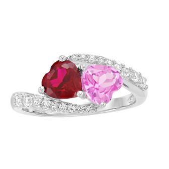 Sterling Silver Lab-Created Ruby & Lab-Created Pink Sapphire Heart Ring