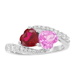 LeRose by Lexi and Rose Sterling Silver Lab-Created Ruby & Lab-Created Pink Sapphire Heart Ring