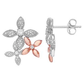 LeRose by Lexi and Rose Two Tone Sterling Silver 1/2 Carat T.W. Diamond Flower Earrings