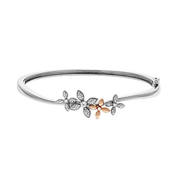 LeRose by Lexi and Rose Two Tone Sterling Silver 1/3 Carat T.W. Diamond Flower Bangle Bracelet