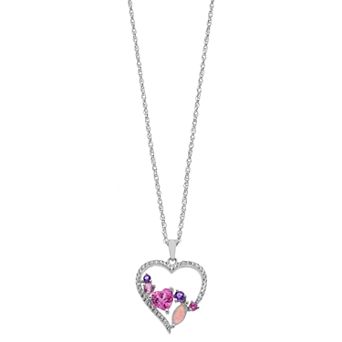 Sterling Silver Gemstone Heart Pendant Necklace