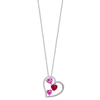 Sterling Silver Lab-Created Ruby & Lab-Created Pink Sapphire Heart Pendant Necklace