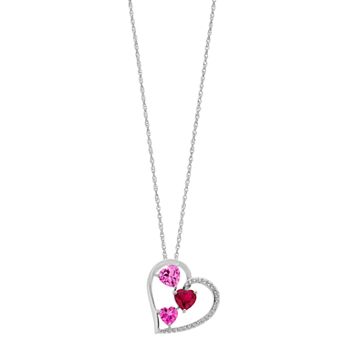 LeRose by Lexi and Rose Sterling Silver Lab-Created Ruby & Lab-Created Pink Sapphire Heart Pendant Necklace