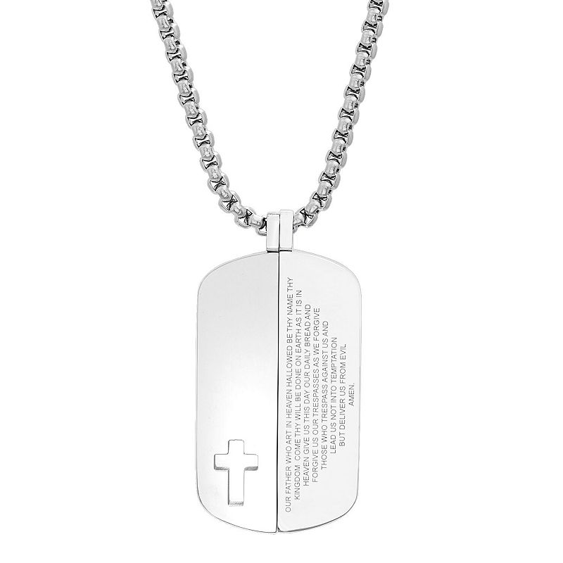 Mens Stainless Steel The Lords Prayer Split Dog Tag Necklace, Size: 