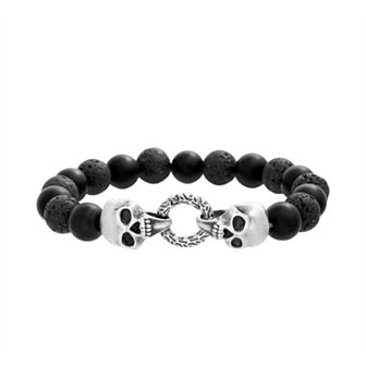 Men's Lava Bead & Stainless Steel Skull Bracelet